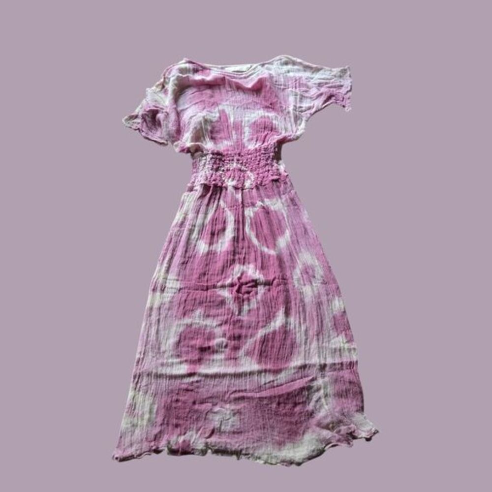 JENS PIRATE BOOTY TYE DYE LAPIS MAXI‎ DRESS GUAZY BOHO MEDIUM/LARGE PINK WHITE